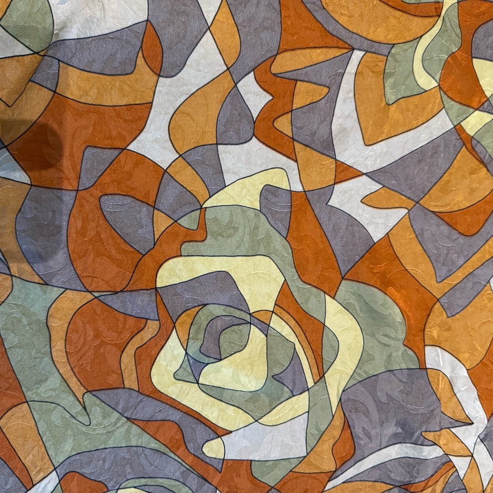 Abstract Patterned Scarf with Orange Border - image 2